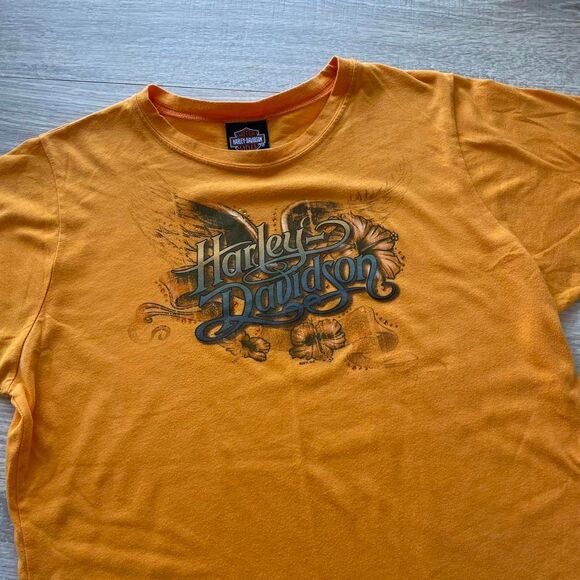Harley Davidson Orange Bedazzled Tshirt Biker Motorcycle Kawaii Y2K Top Moto - Picture 2 of 8
